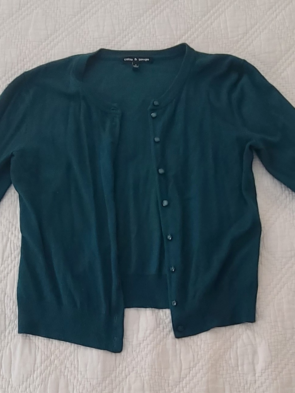 Forest Green Cable & Gauge Button-Up Cardigan — Size Small